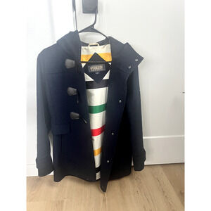 Pendleton Wool Striped Interior Toggle Jacket Coat Size Medium Navy Blue Women's